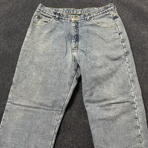 LL Bean Jeans Mens 37x31 Light Wash Blue Relaxed Fit Straight Fleece Lined Jeans